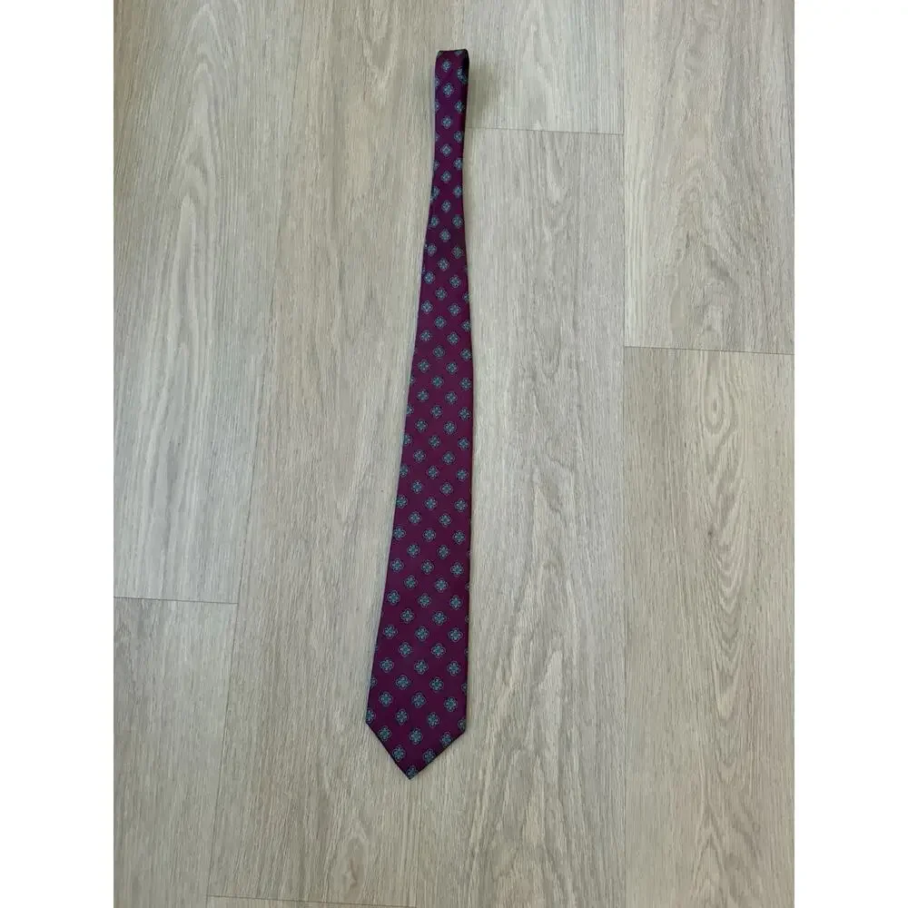 Christian Dior Red Geo Silk Necktie Vintage Made in USA Fabric Woven in Italy